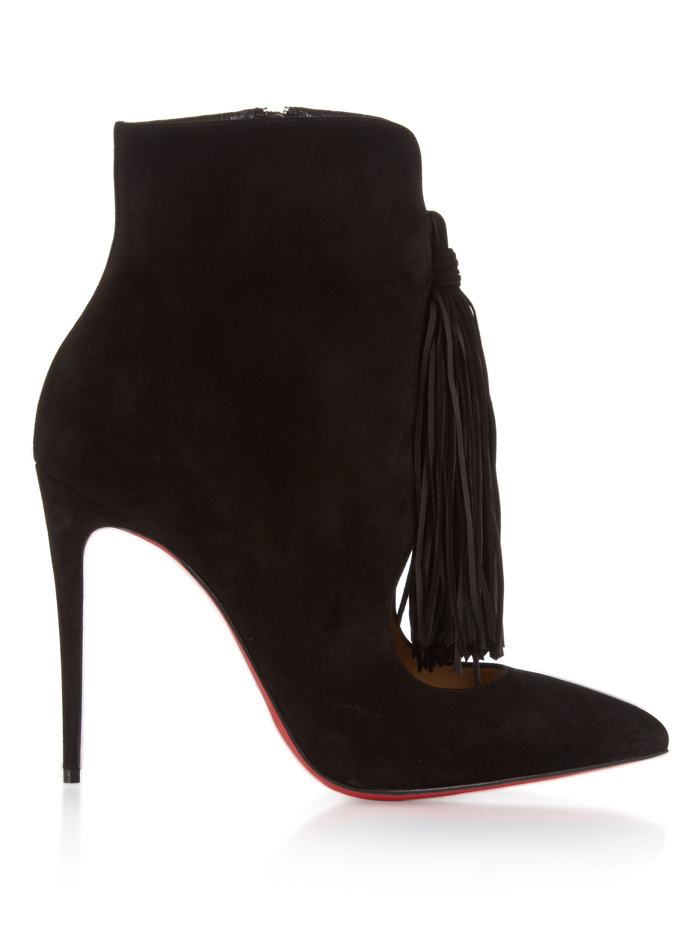 Christian Louboutin Otto Suede Tassel 100mm Ankle Boots in Black | Lyst