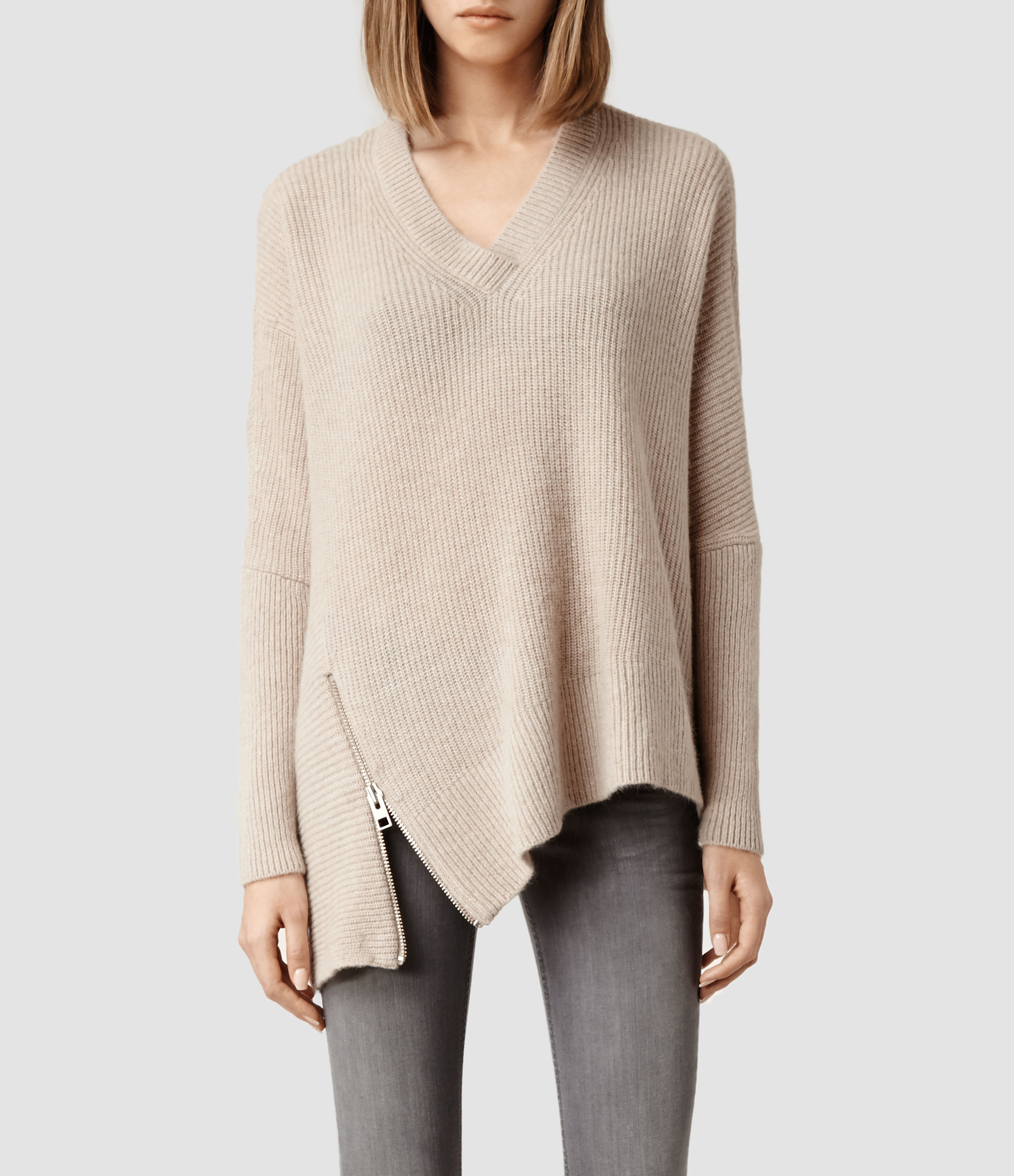 AllSaints Able Zip Sweater in Natural - Lyst