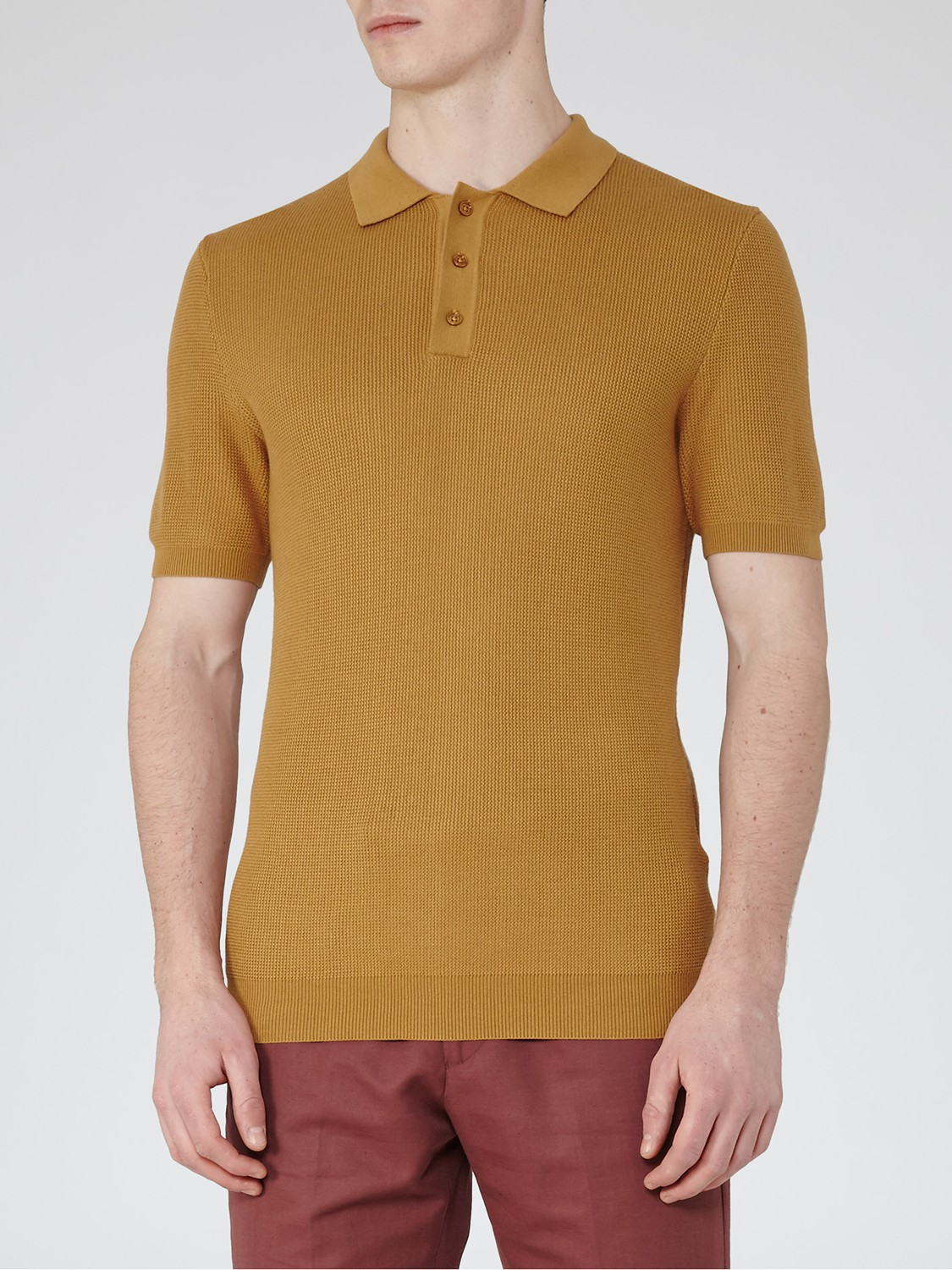 Reiss Cotton Hamish Text Polo Shirt in Mustard Yellow 