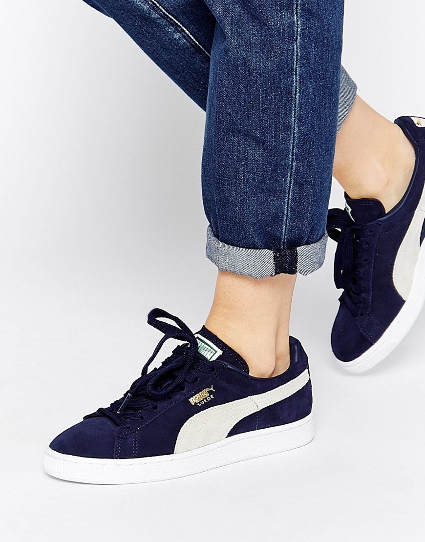 PUMA Classic Suede Navy Peacoat Trainers in Blue - Lyst