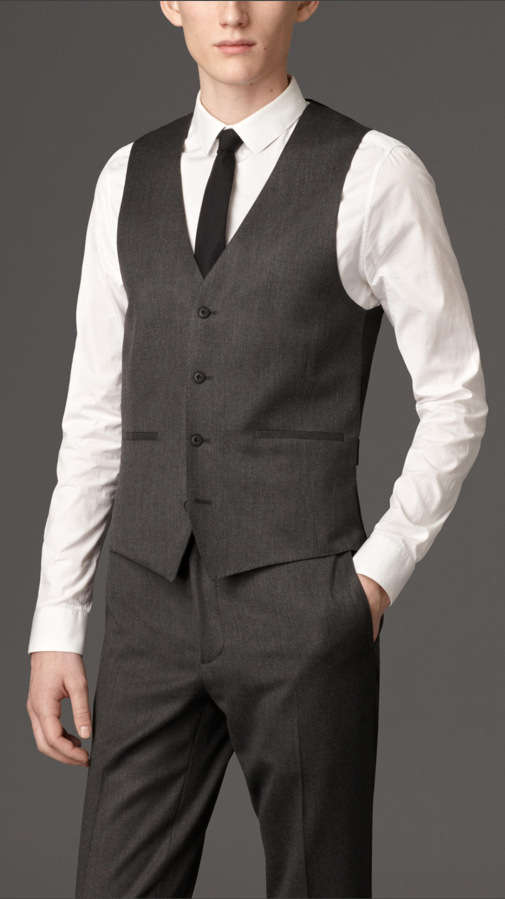 Burberry Slim Fit Virgin Wool Three Piece Suit In Mid Grey Melange Gray For Men Lyst