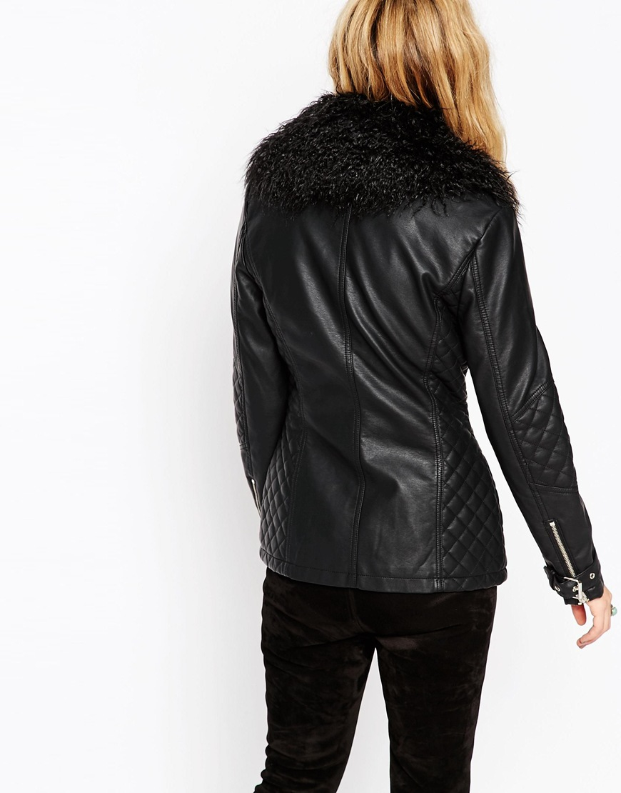 ASOS Leather Look Biker Jacket With Oversized Faux Fur ... (870 x 1110 Pixel)