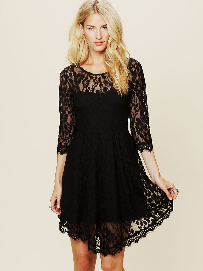 Lyst - Free people Floral Mesh Lace Dress in Black