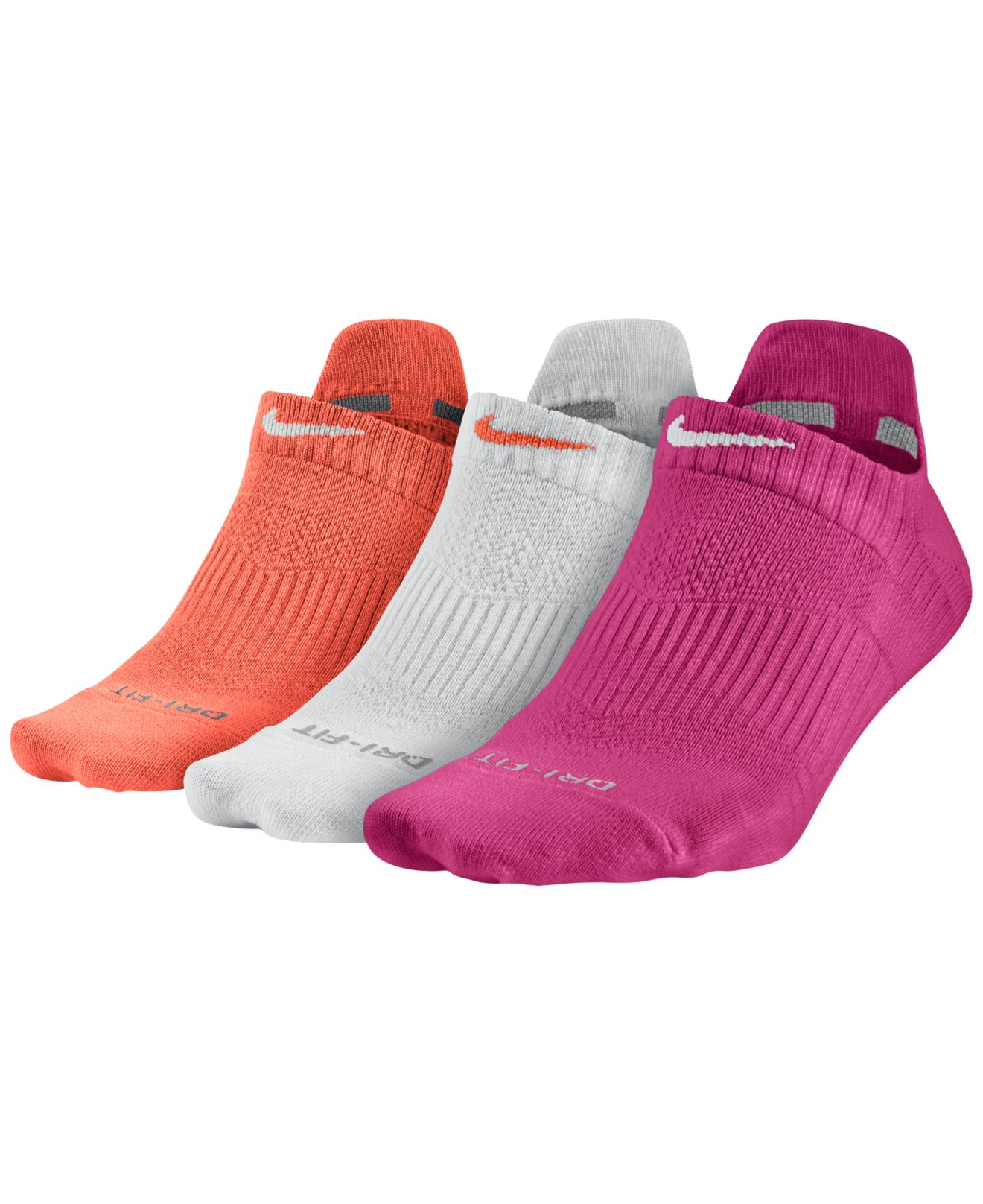 Nike Synthetic Women's Dri-fit Half-cushion No-show Socks 3-pack in Vivid  Pink/White/Orange (Natural) | Lyst