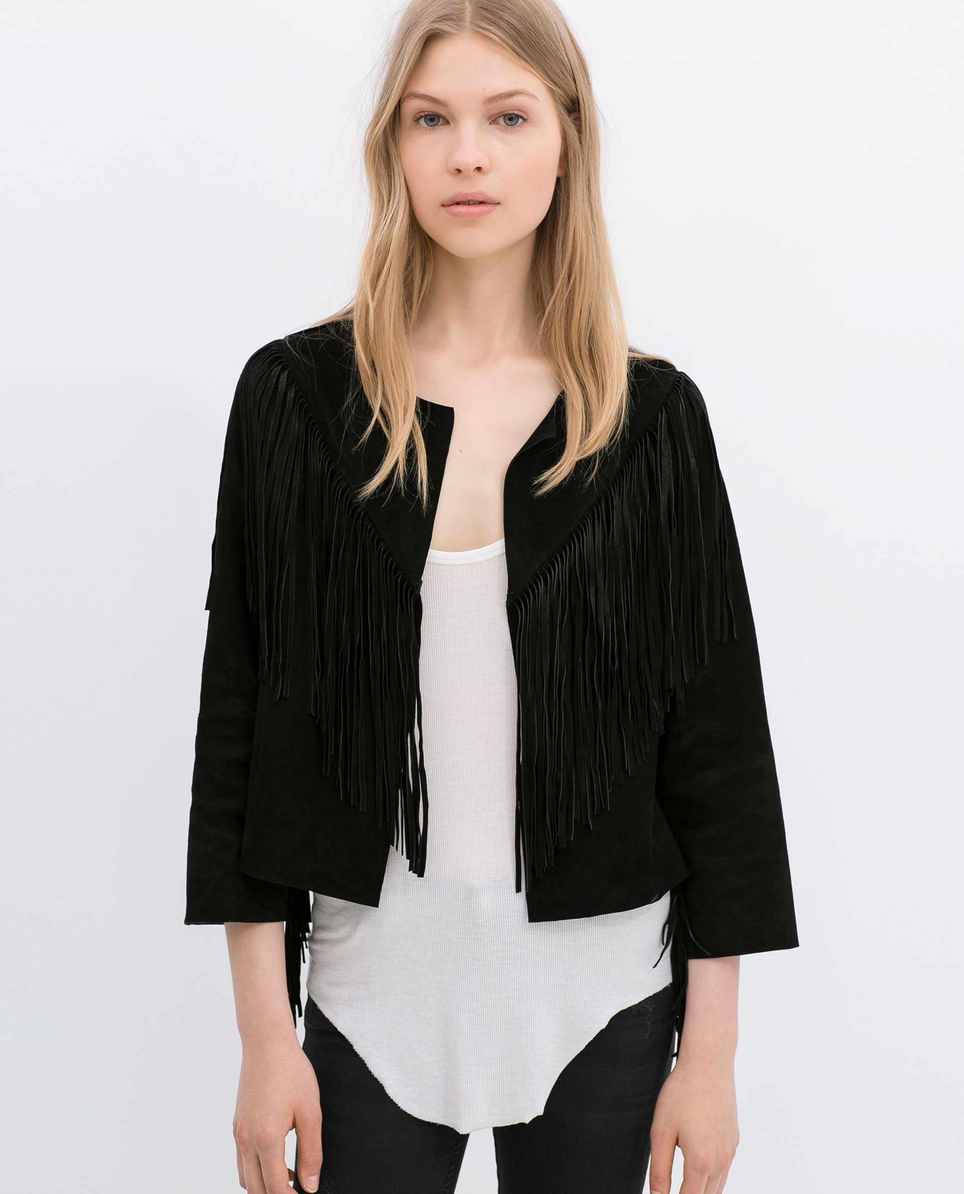 Zara Fringed Leather Jacket In Black Lyst Gallery Women S Fringed Leather Jackets