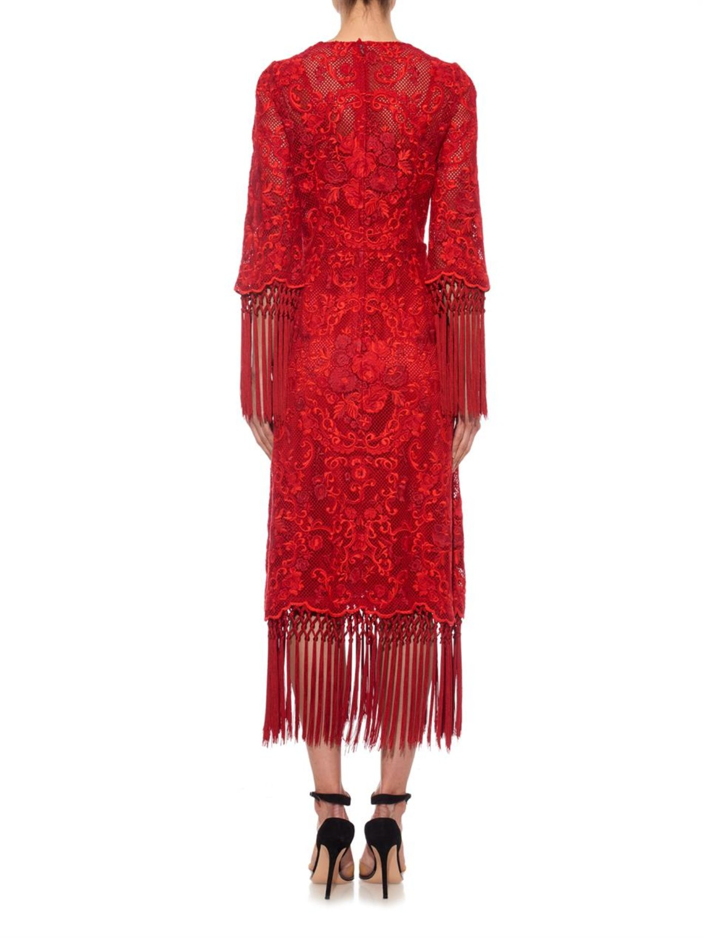 Dolce & Gabbana FloralEmbroidered Fringed Dress Lyst