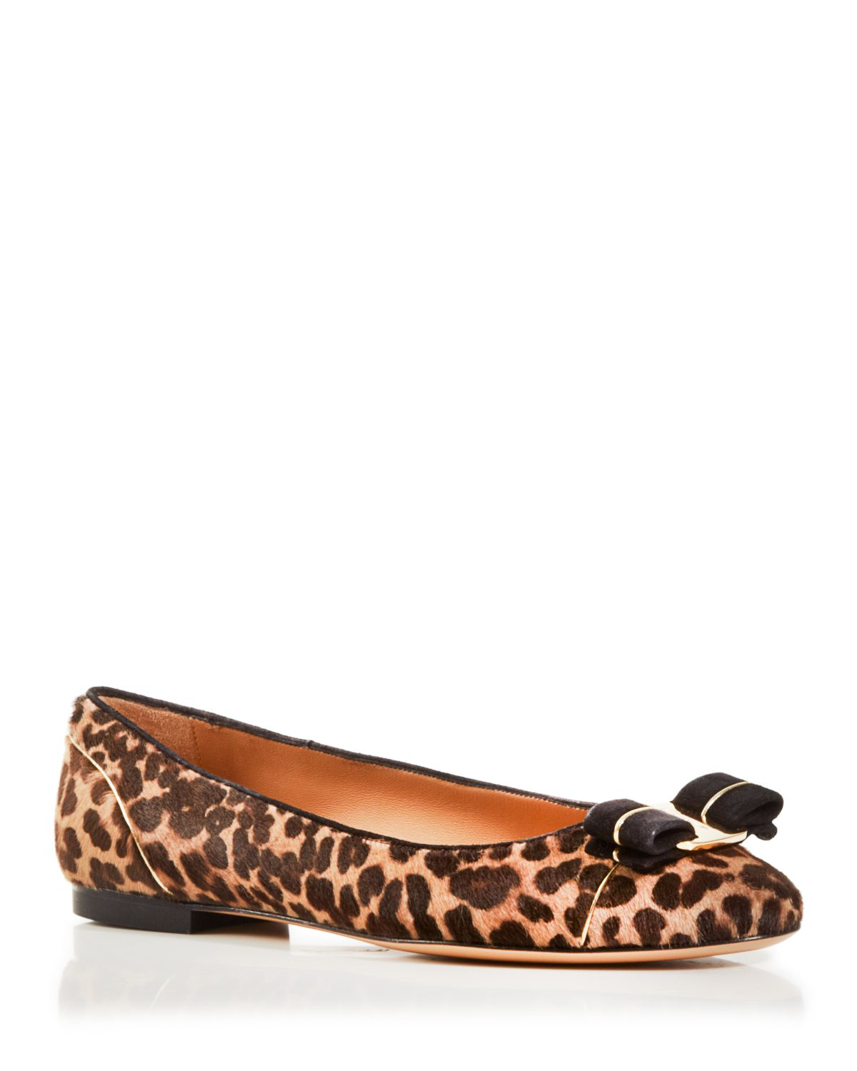 Ferragamo Leather Varina Leopard Print Calf Hair Ballet Flats in Brown ...