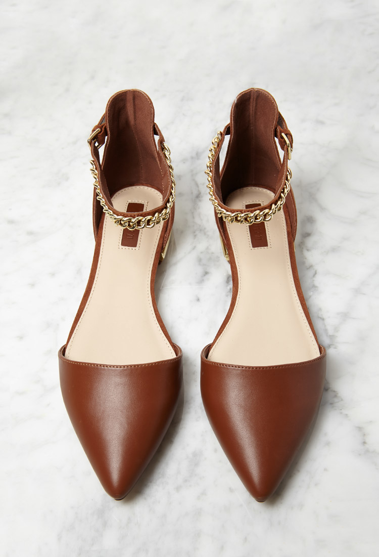 brown flats with ankle strap