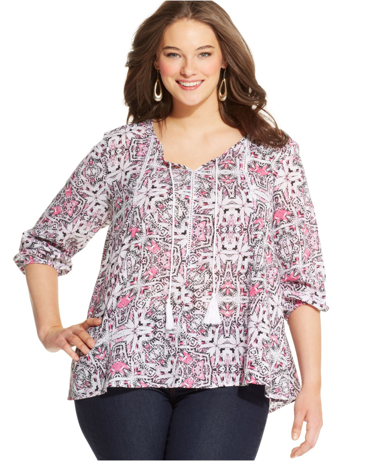 Style & co. Style&co. Plus Size Printed Peasant Top in Purple | Lyst