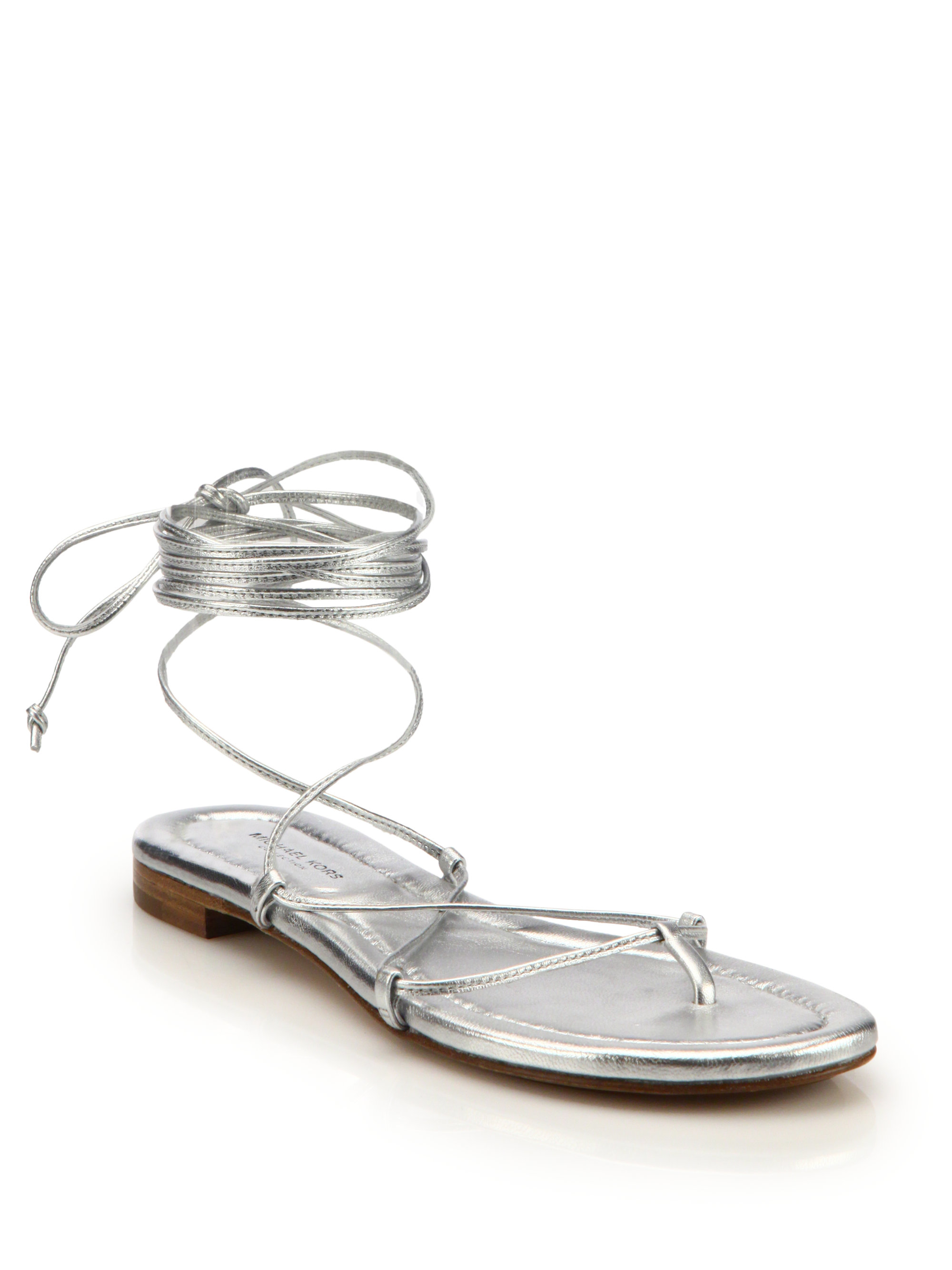 silver tie up sandals