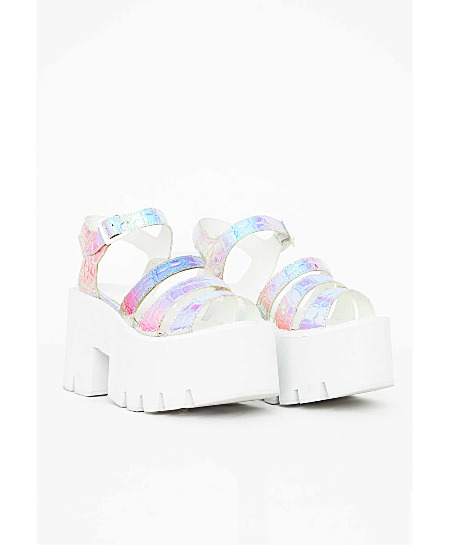 Iridescent platform sandals clearance