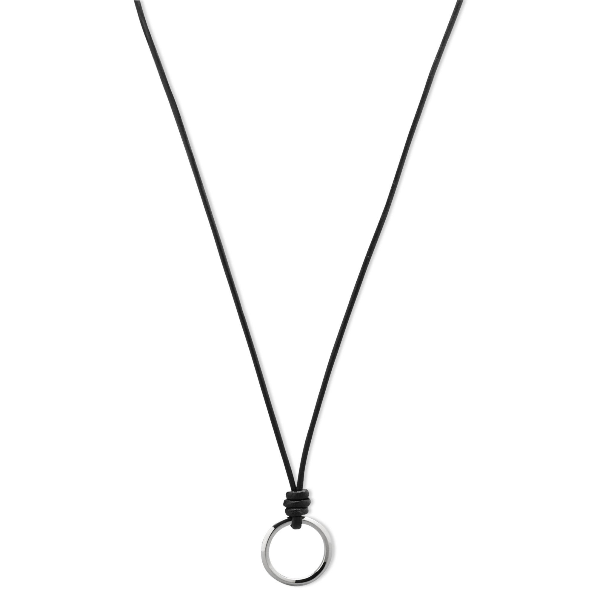 Fossil Leather Cord Silvertone Charm Necklace in Black