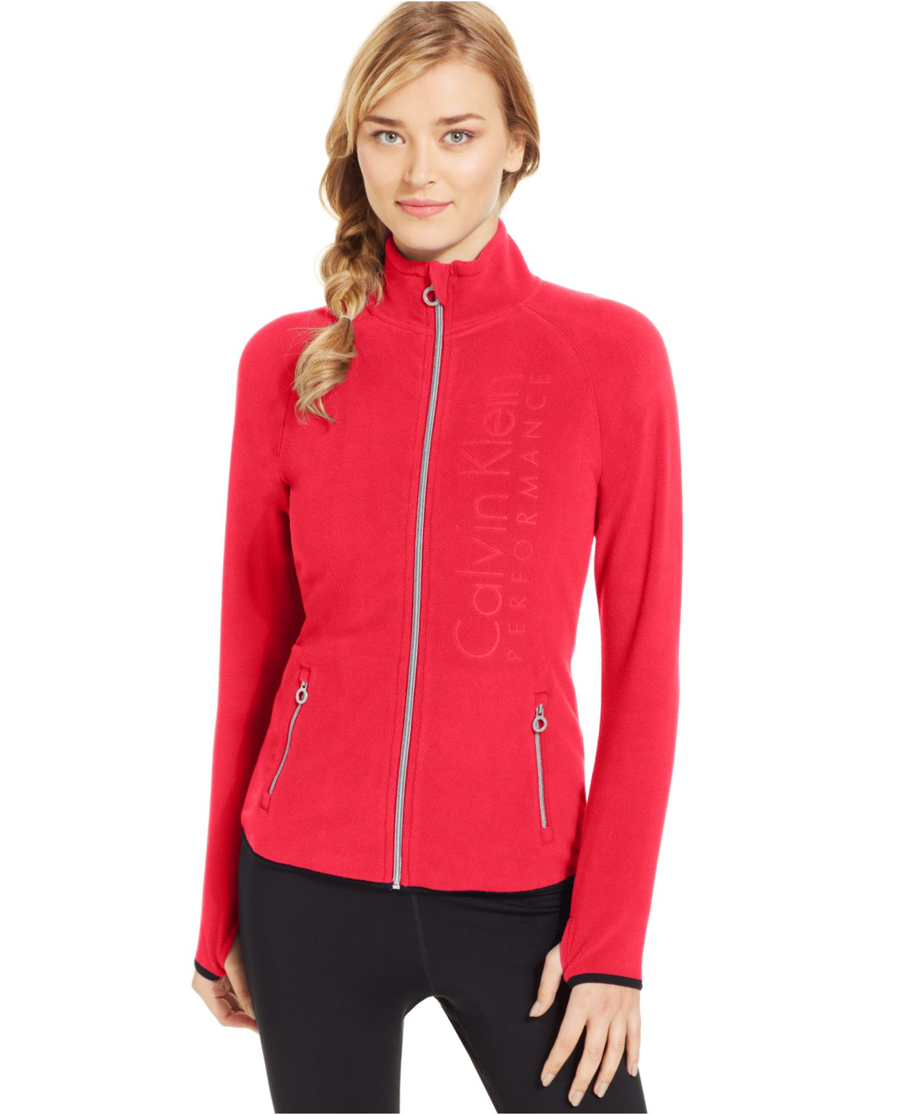 Calvin Klein Performance Logo Fleece ZipUp Jacket in Red Lyst