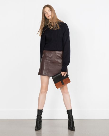 Zara Faux Leather Skirt in Purple (Burgundy) | Lyst