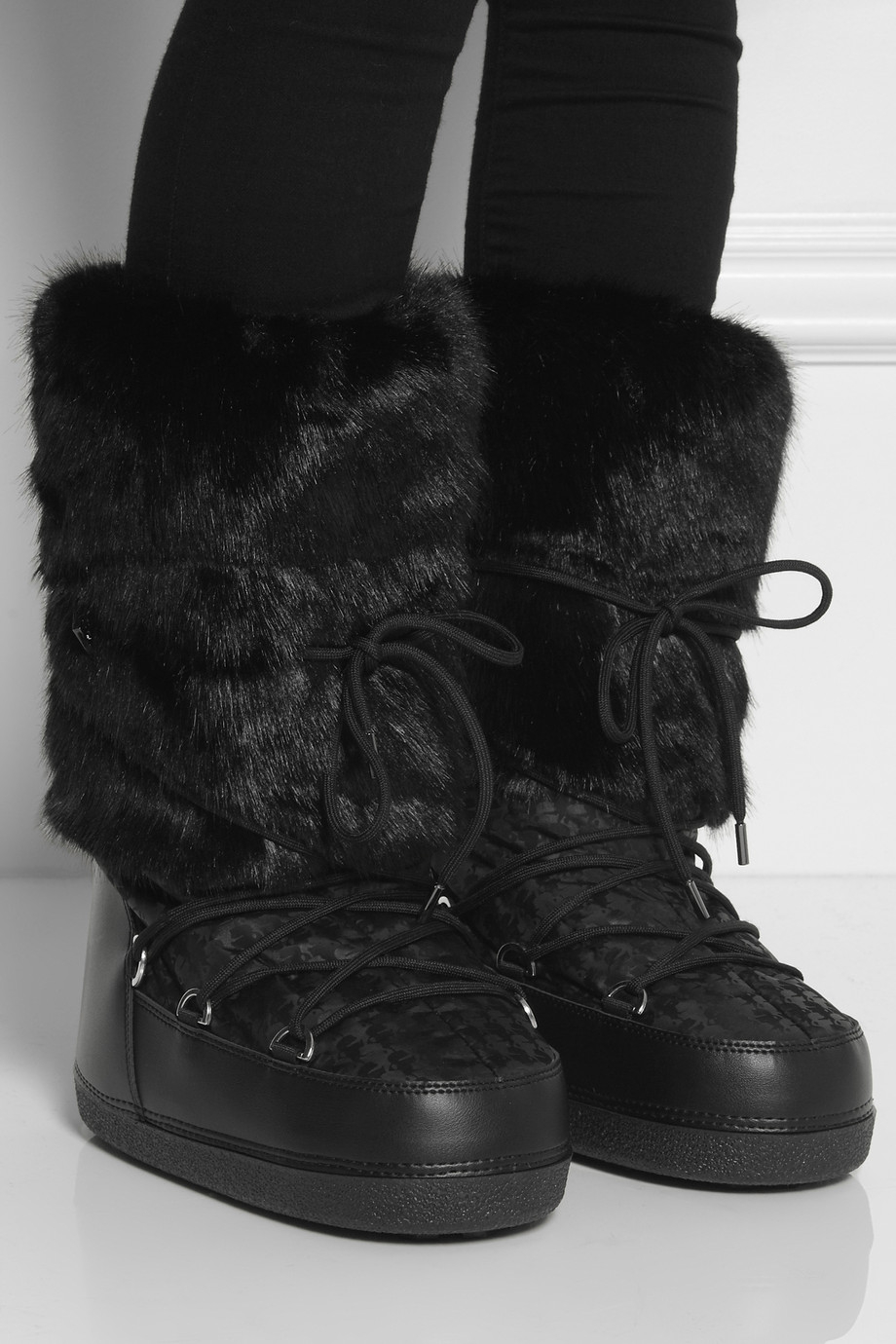 Karl Lagerfeld Faux Shearling trimmed Printed Twill Snow Boots in Black -  Lyst