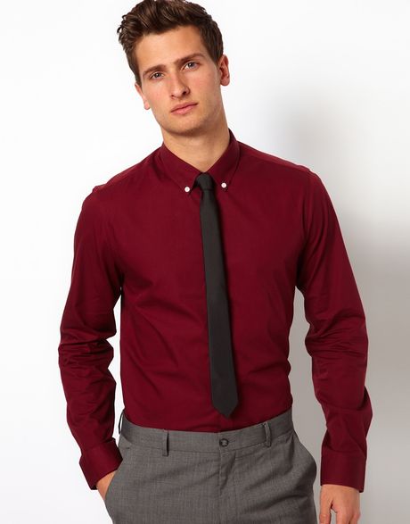 Asos Smart Shirt with Button Down Collar in Red for Men (Burgundy) | Lyst