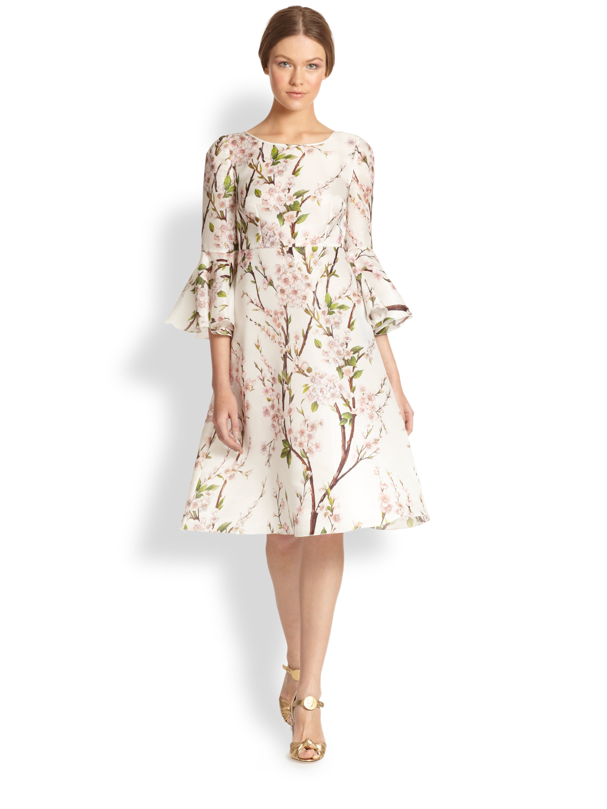 Dolce & Gabbana Cherry Blossomprint Silk Organza Dress in Natural | Lyst