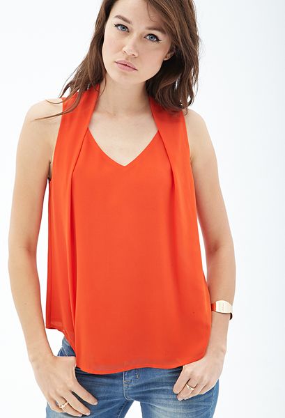 Forever 21 Pleated V-Neck Woven Blouse in Orange Forever 21 Pleated V-Neck Woven Blouse in Orange