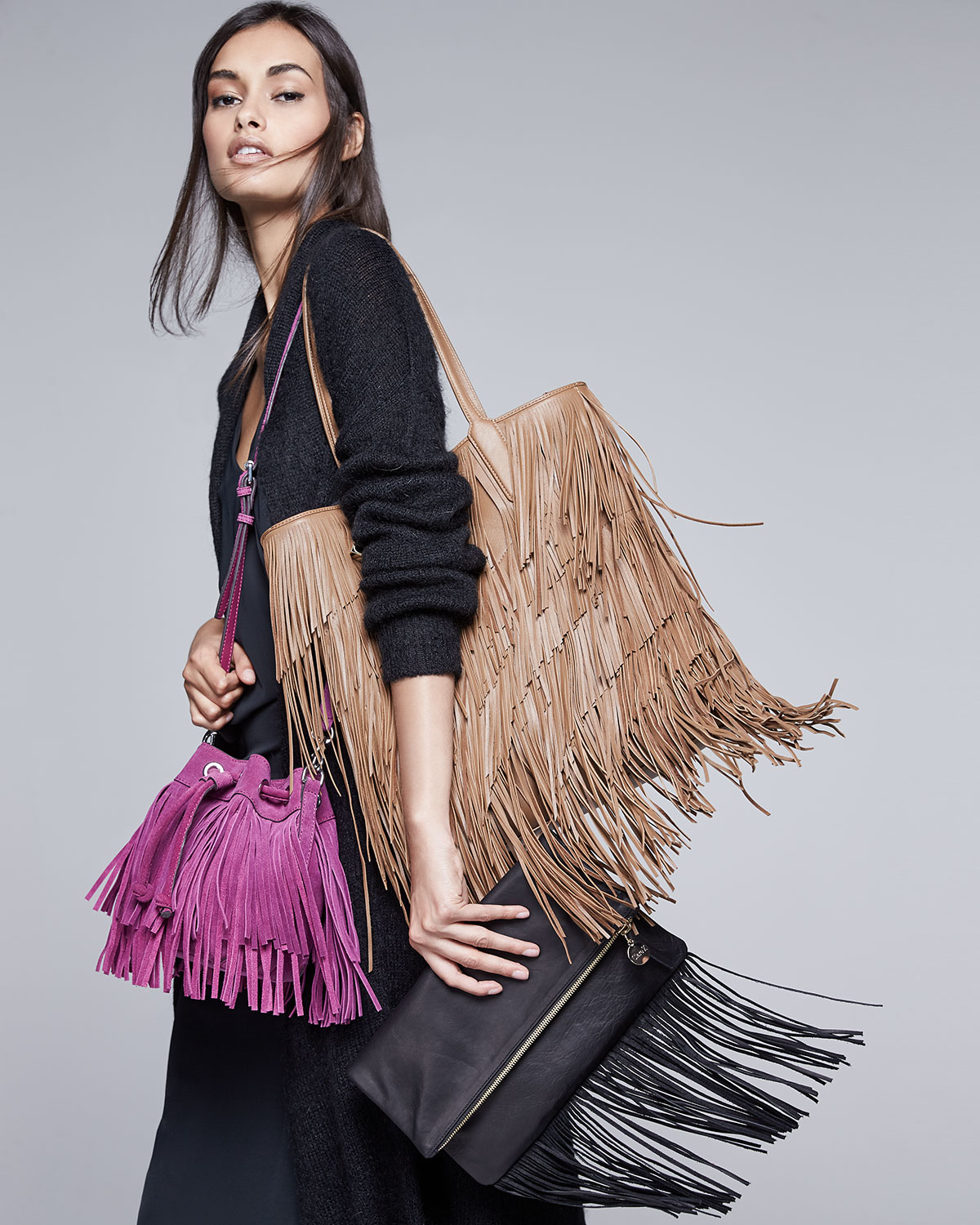 Elizabeth and james Scott Fringed Leather Tote Bag in Beige (CAMEL ...