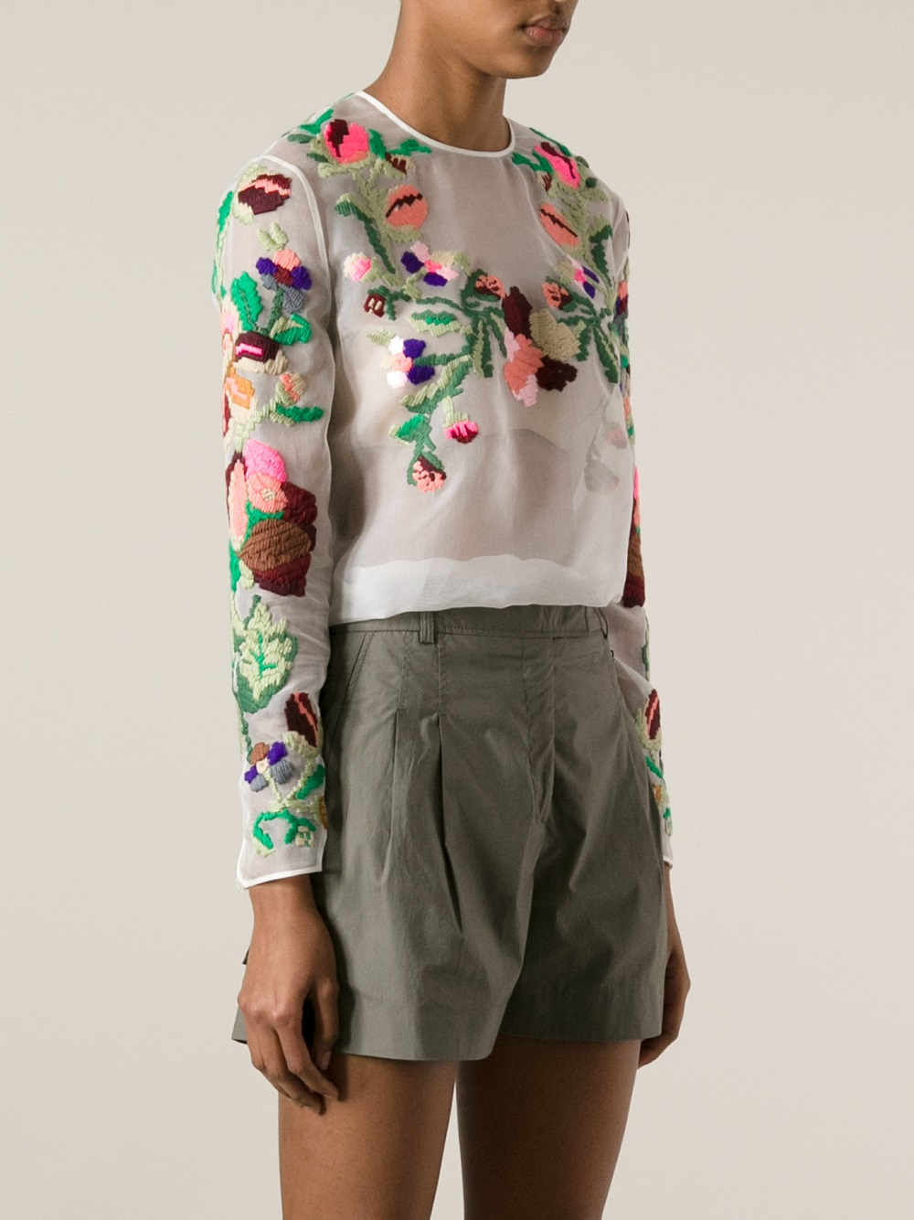 valentino floral embroidered crochet shirt
