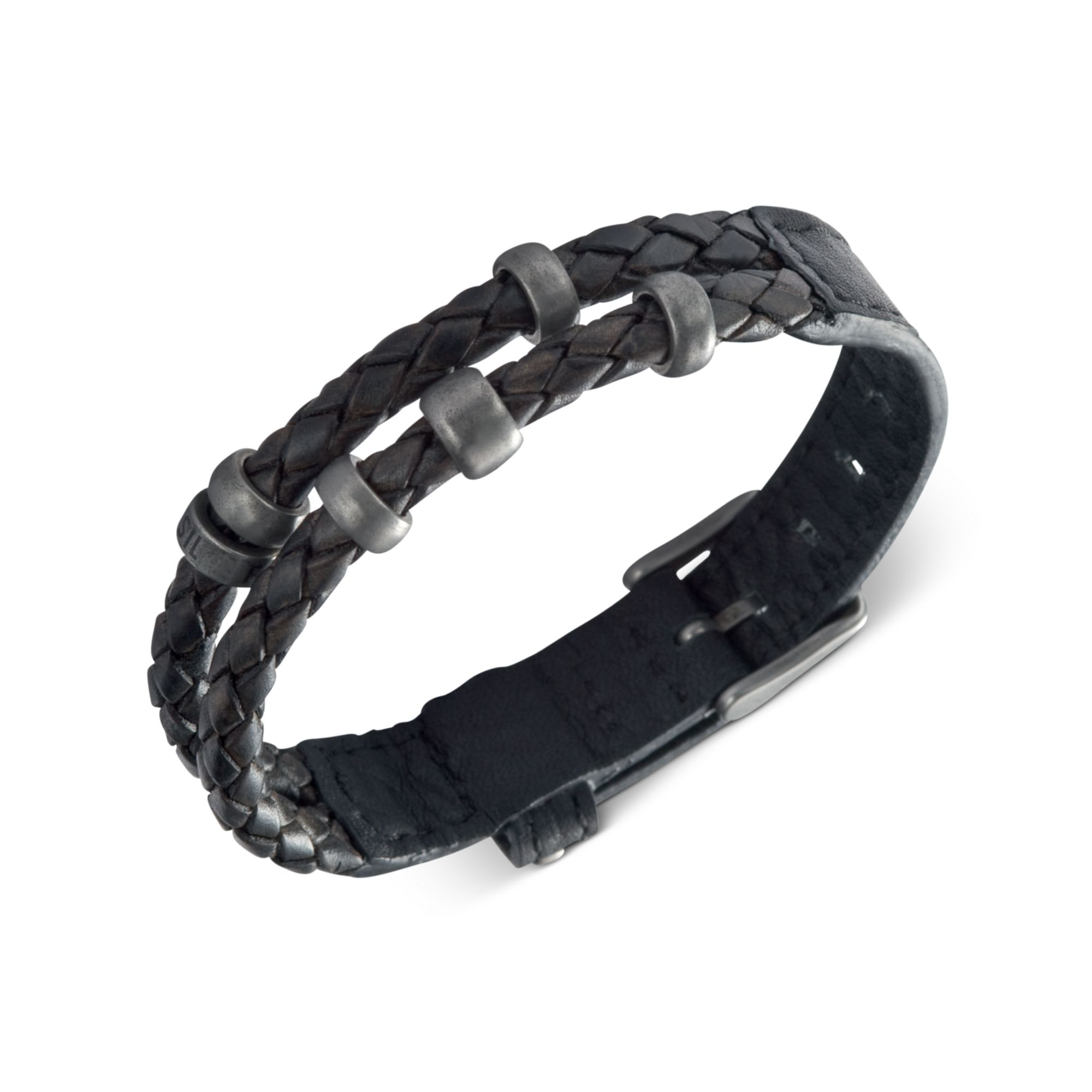 Fossil Black Leather Double Wrap Bracelet for Men - Lyst