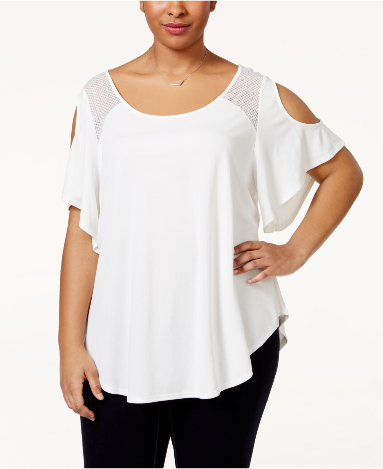 plus size white cold shoulder tops