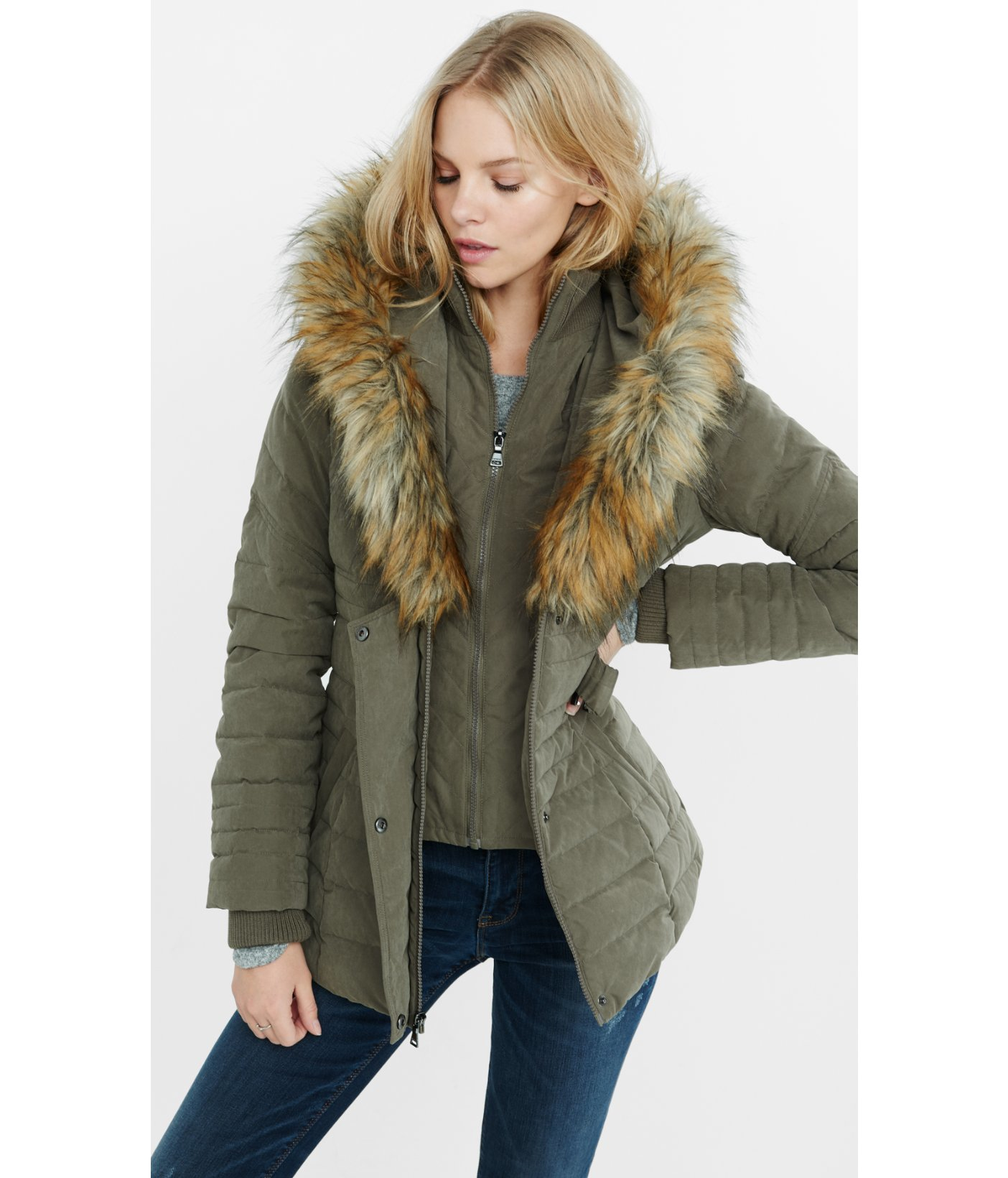 Lyst - Express Extreme Fur Hood Puffer Coat in Brown