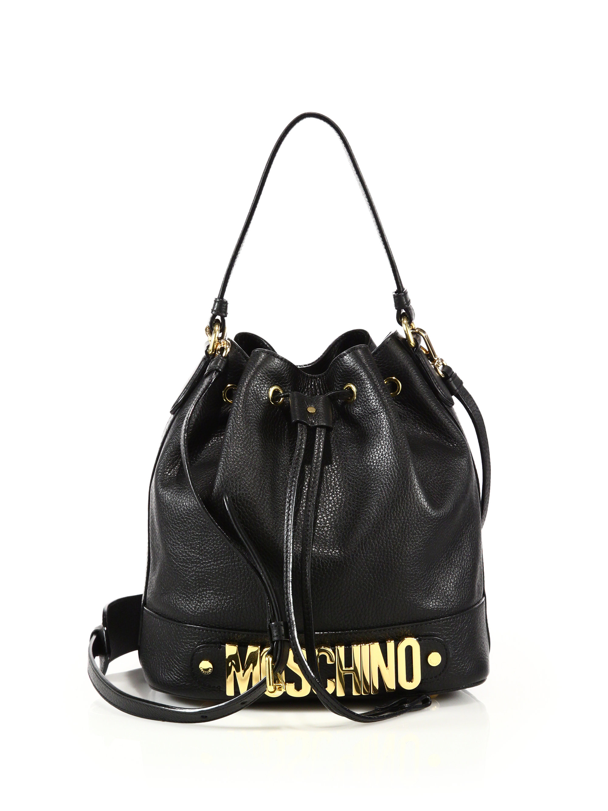 Moschino Logo Leather Bucket Bag in 