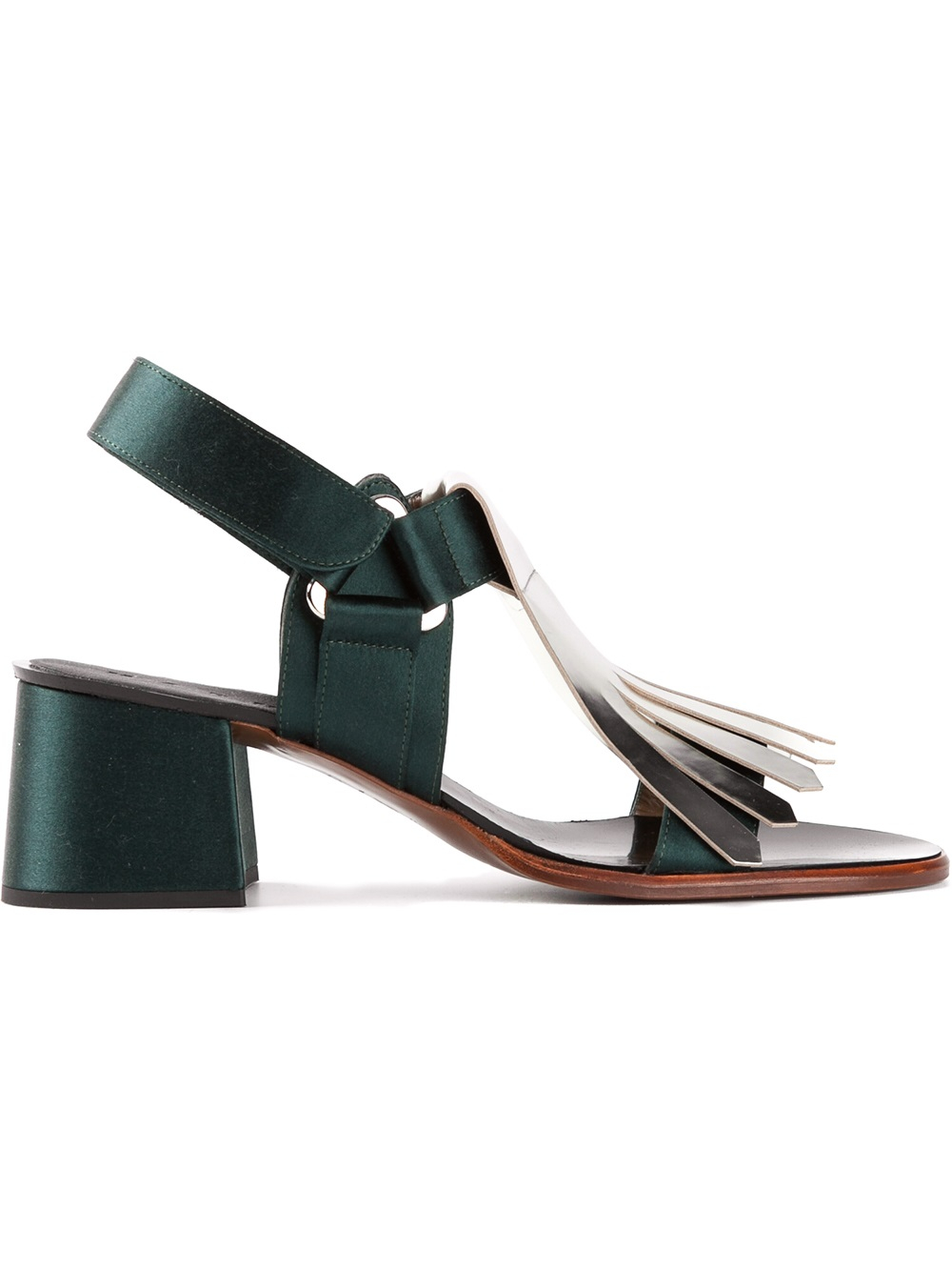 Marni Fringed Panel Sandals in Green - Lyst