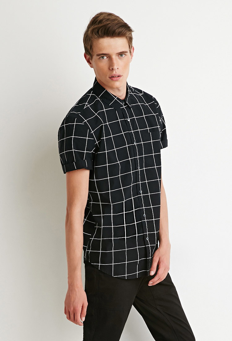 Lyst - Forever 21 Grid Print Shirt in Black for Men
