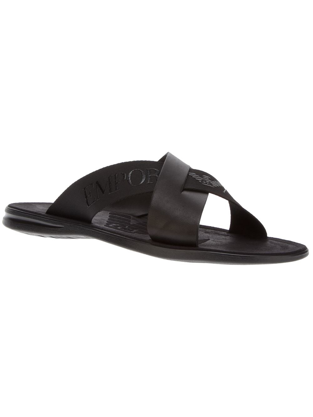 Emporio Armani Leather Calfskin Sandals in Black for Men - Lyst