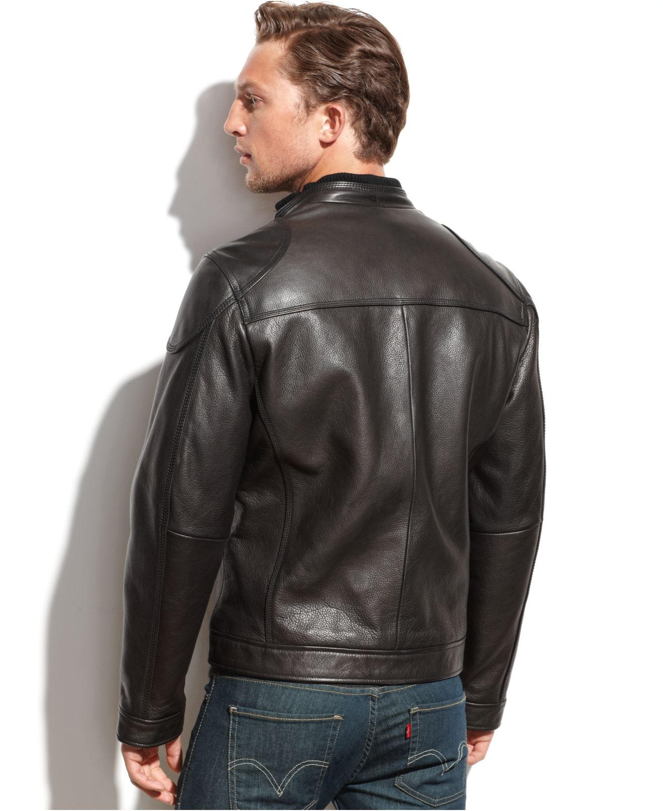 Calvin Klein Leather Moto Jacket in Black for Men | Lyst