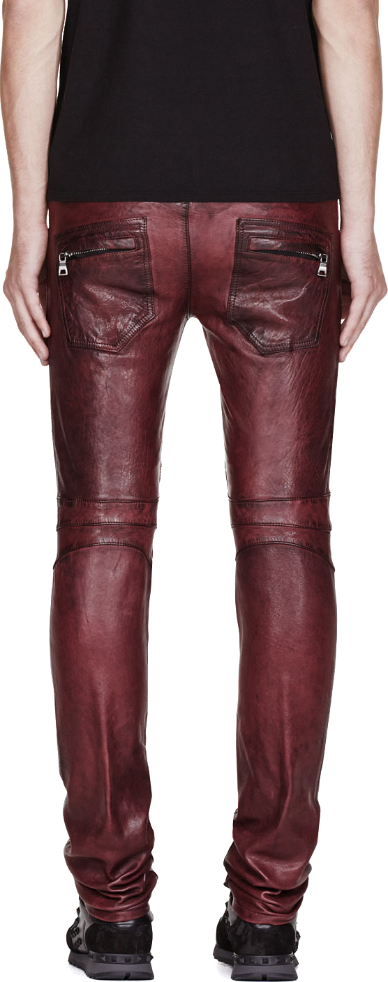 Balmain Burgundy Leather Worn and Reinforced Biker Pants in Red for Men -  Lyst