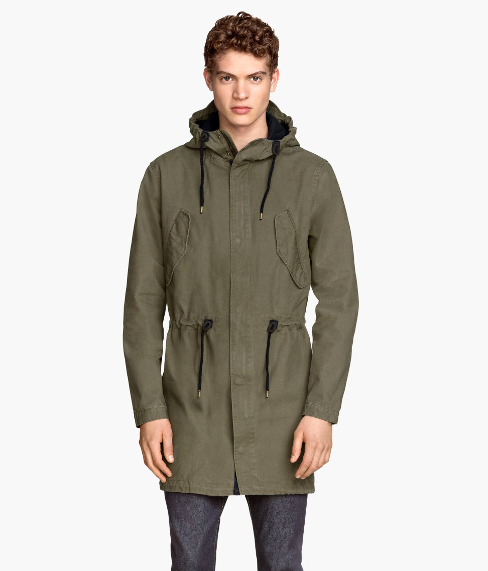 H&M Cotton Parka in Khaki Green (Natural) for Men - Lyst