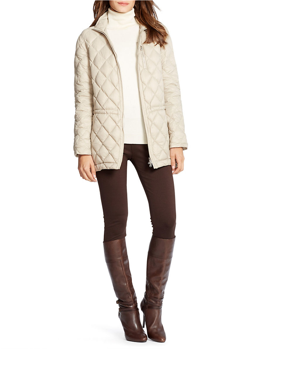 Lauren by ralph lauren Petite Quilted Nylon Down Jacket in Silver Lyst