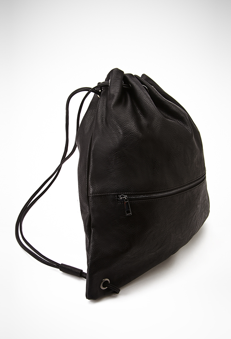 Forever 21 Faux Leather Drawstring Backpack in Black - Lyst