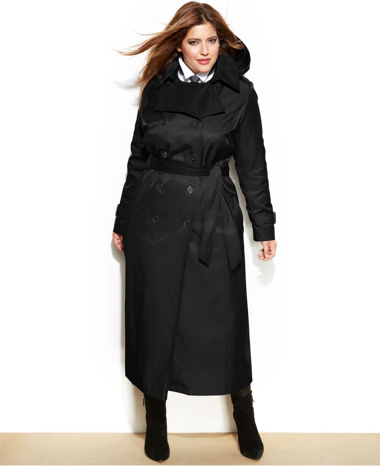 Plus Size Long Black Trench Coat