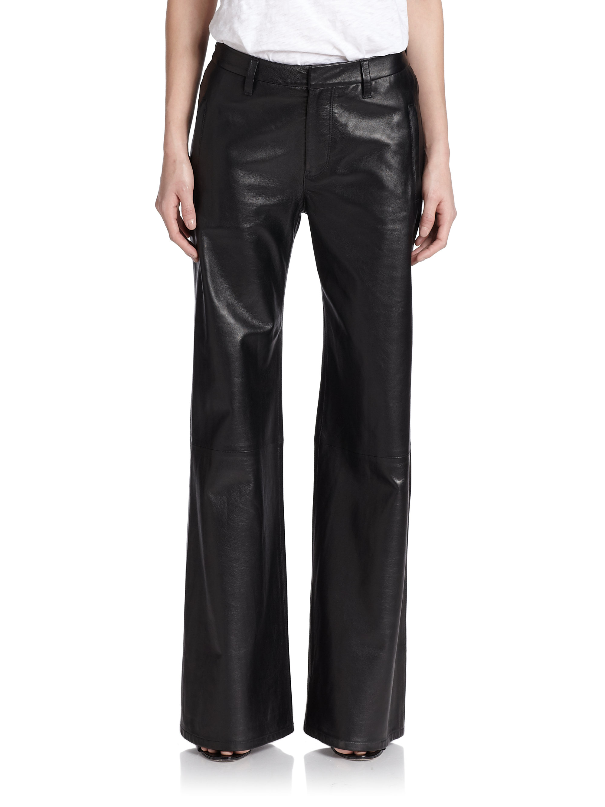 J brand Carine Wide-Leg Leather Pants in Black | Lyst