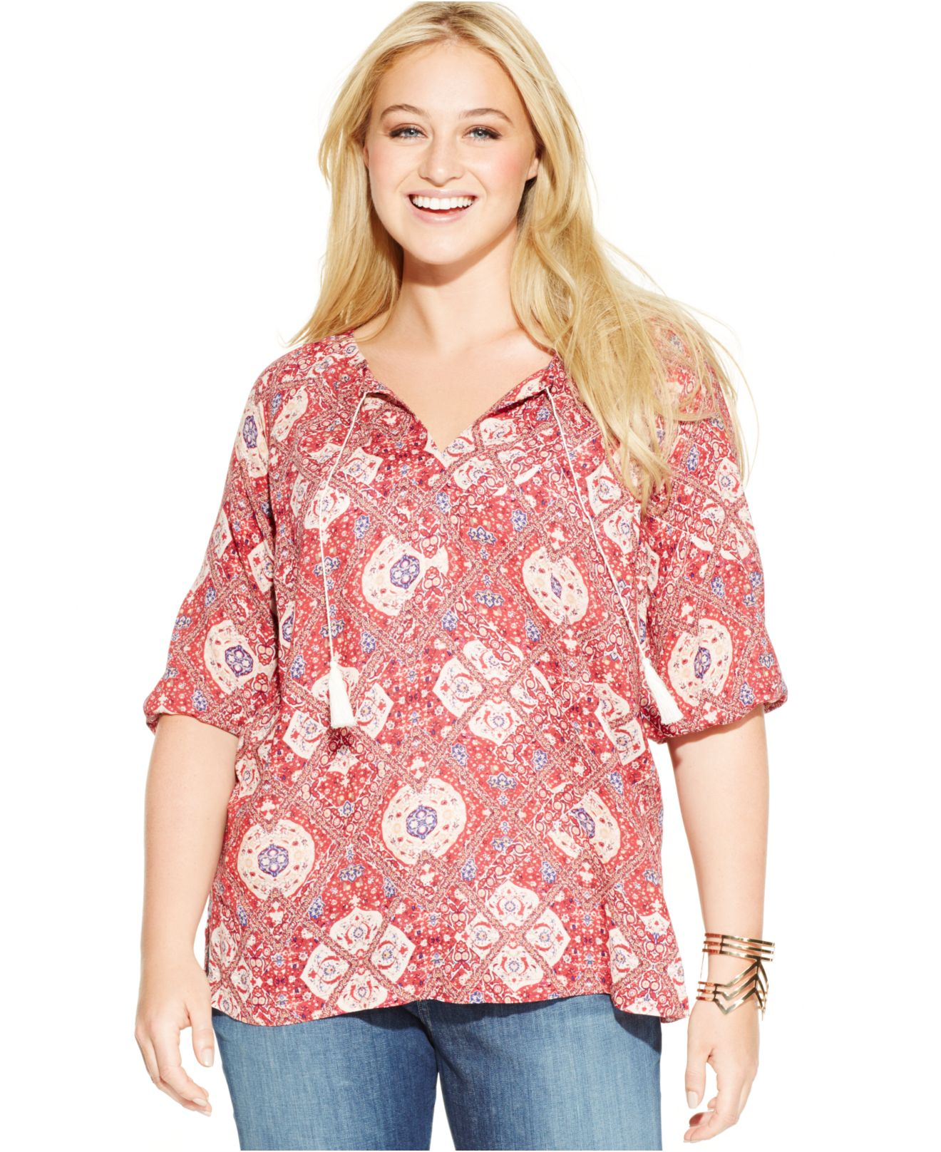 Lyst - Nydj Plus Size Printed Peasant Top