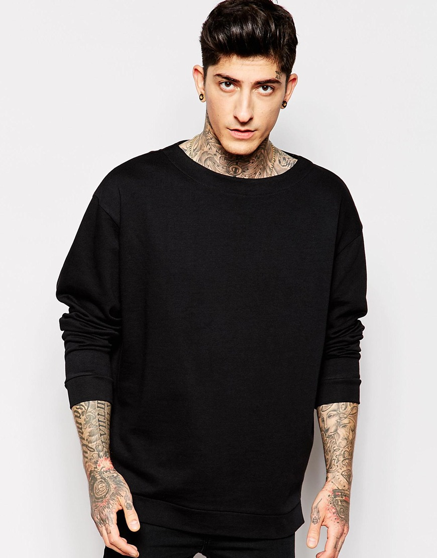 ASOS Oversized Sweatshirt With Boat Neck In Black for Men | Lyst
