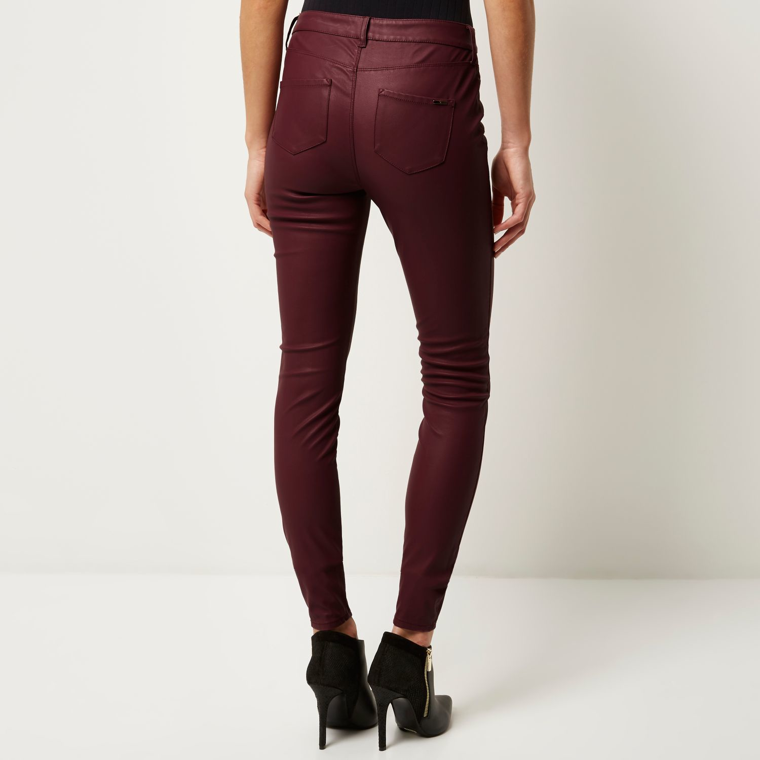 Women/'s River Island Dark Red Leather-Look Slim Joggers WITH DEFECT