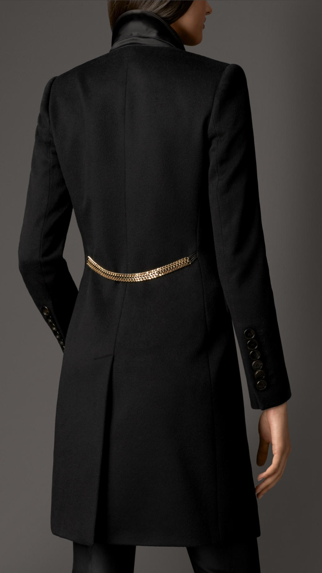 Burberry Chain Detail Cashmere Tuxedo Coat in Black | Lyst