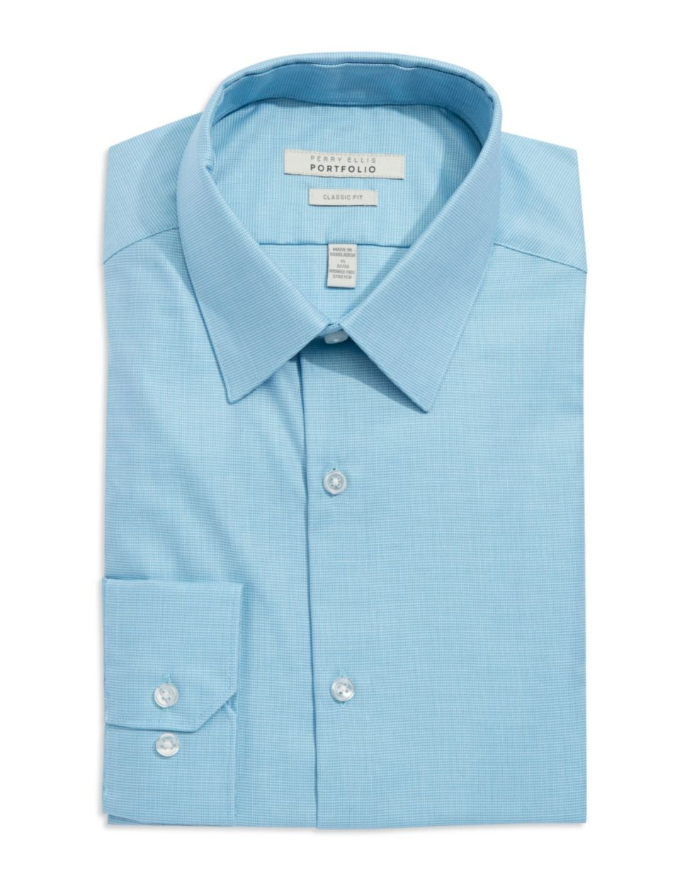 Perry ellis Classic-Fit Micro Check Dress Shirt in Blue for Men (Aqua ...
