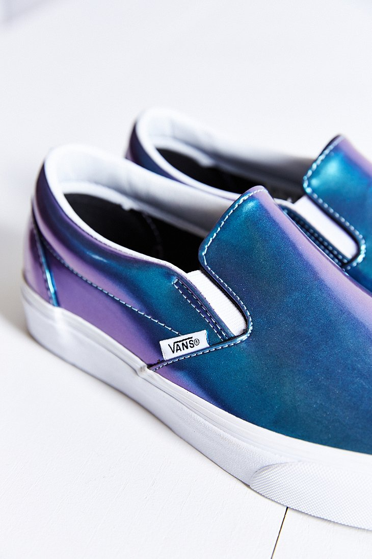vans blue patent leather slip on shoes