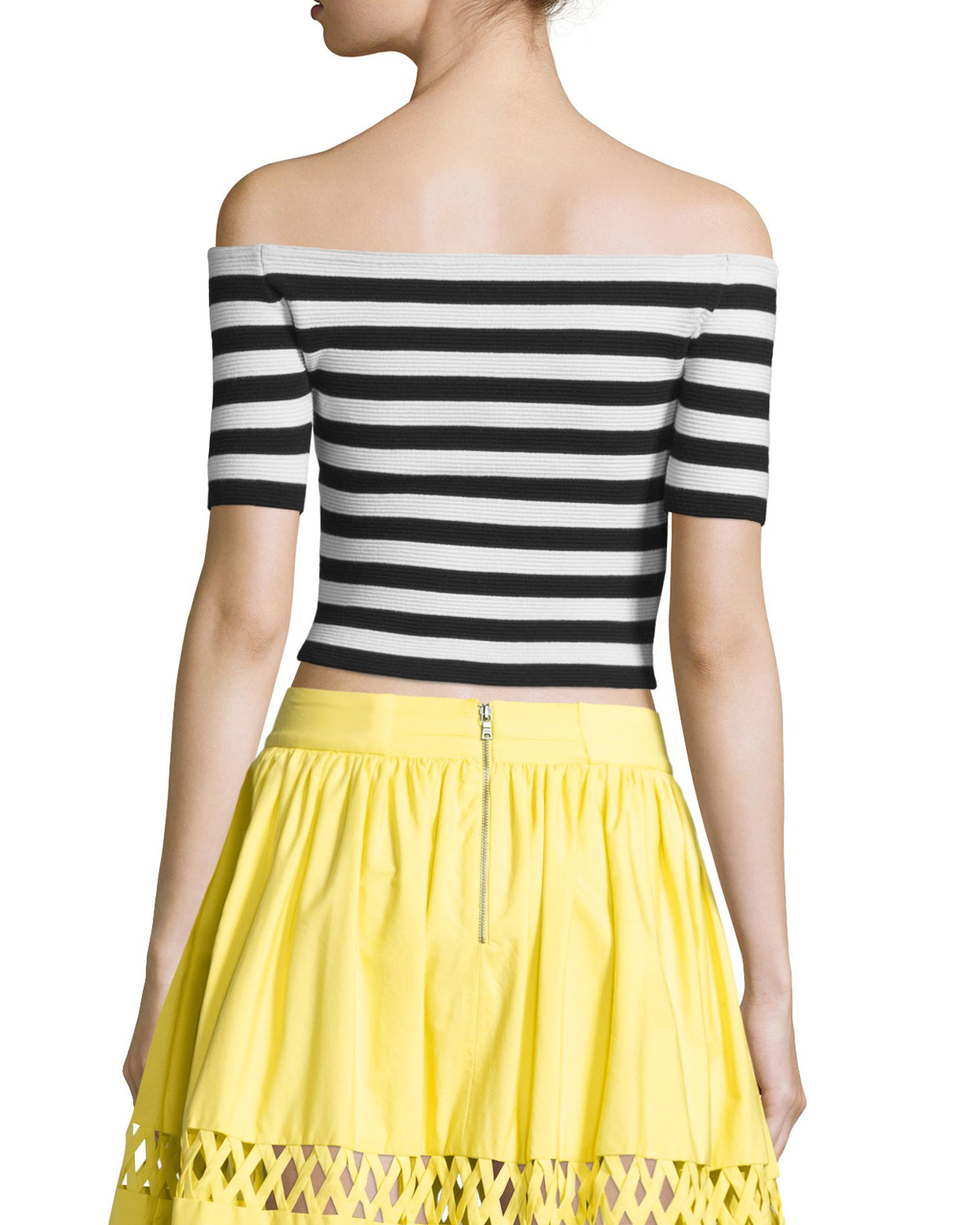 Alice Olivia Synthetic Grant Striped Off The Shoulder Cropped