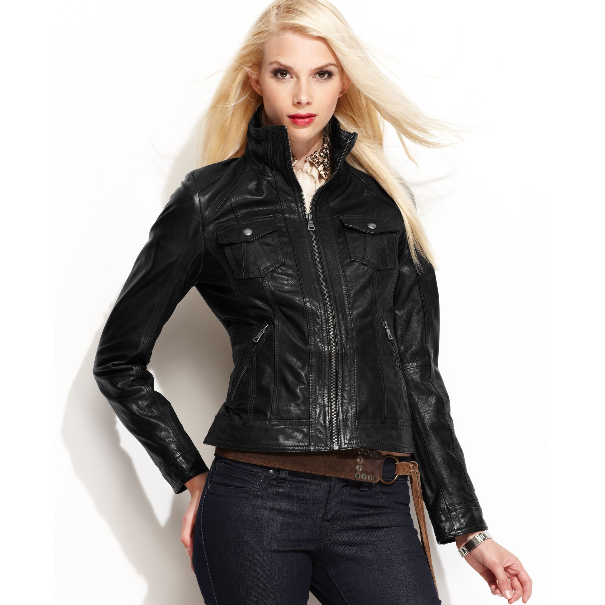 Guess Jacket Leather Motorcycle in Black - Lyst