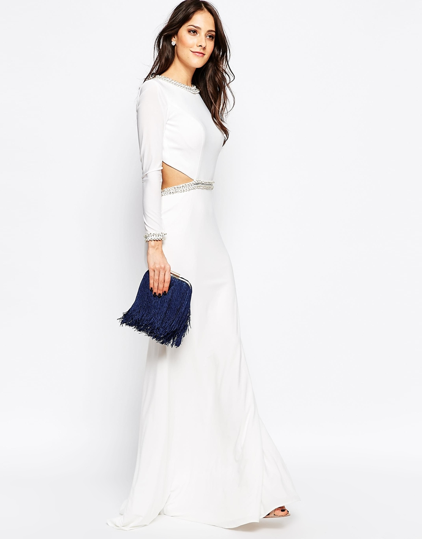 forever unique tiara sleeve maxi dress with cut outs and embellishment in white lyst forever unique tiara sleeve maxi dress with cut outs and embellishment in white lyst