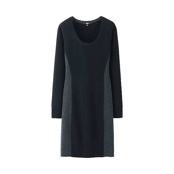 Uniqlo Women Cashmere Color Block Dress in Black | Lyst