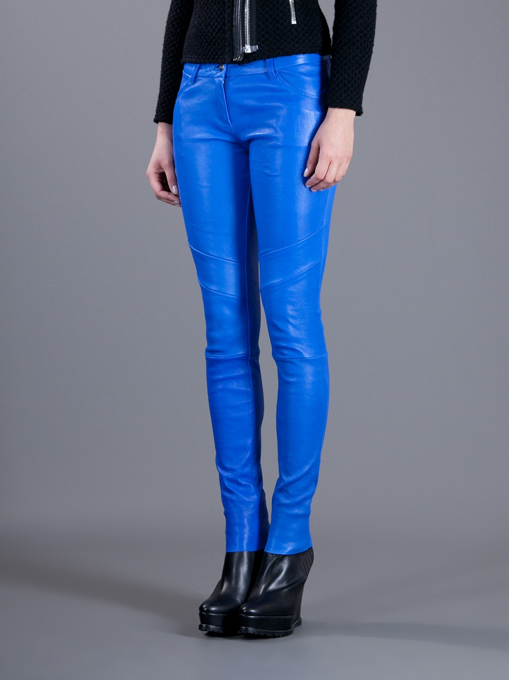blue leather trousers