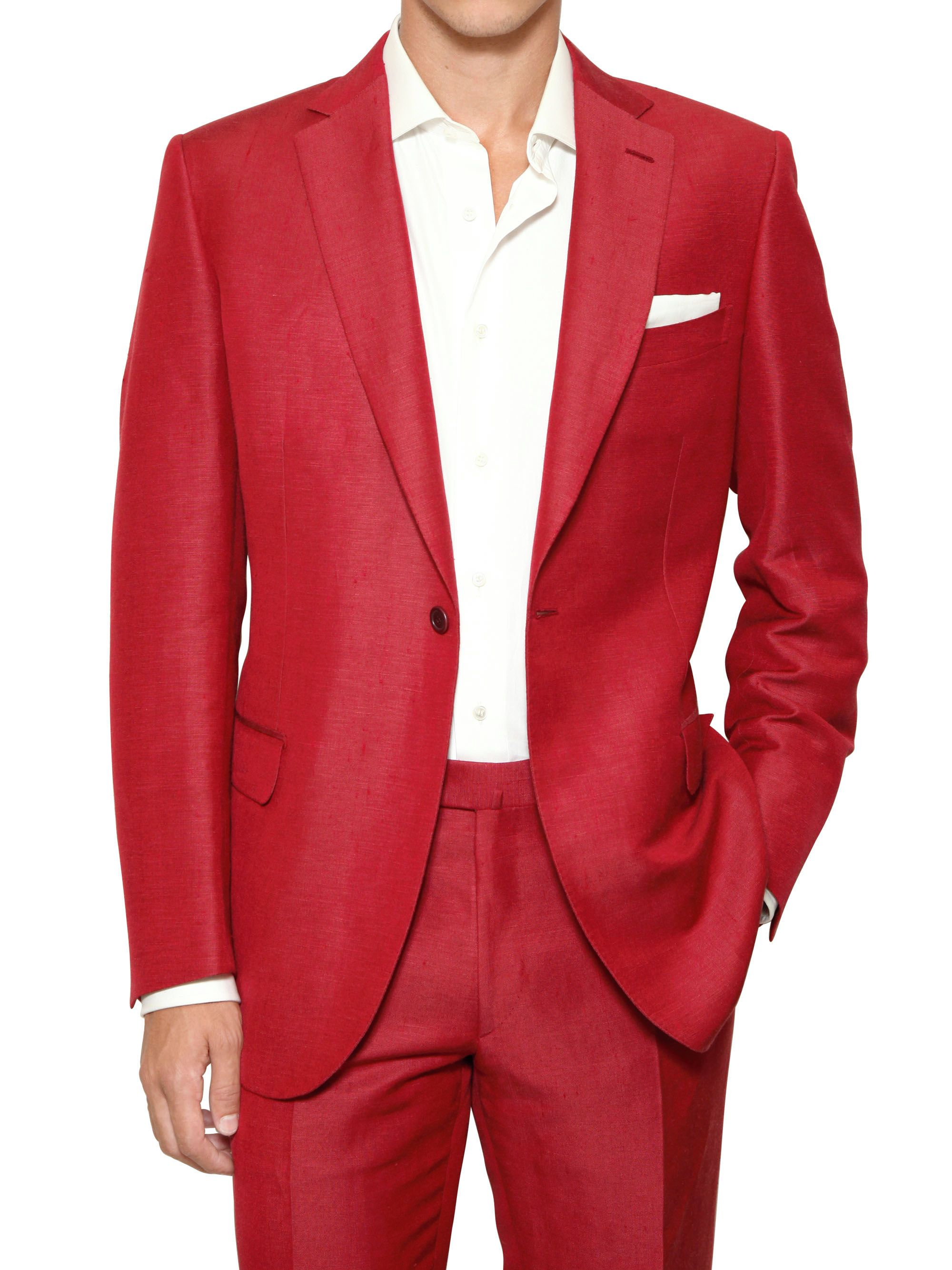 Brioni Linen and Silk Blend Slim Fit Suit in Red for Men Lyst